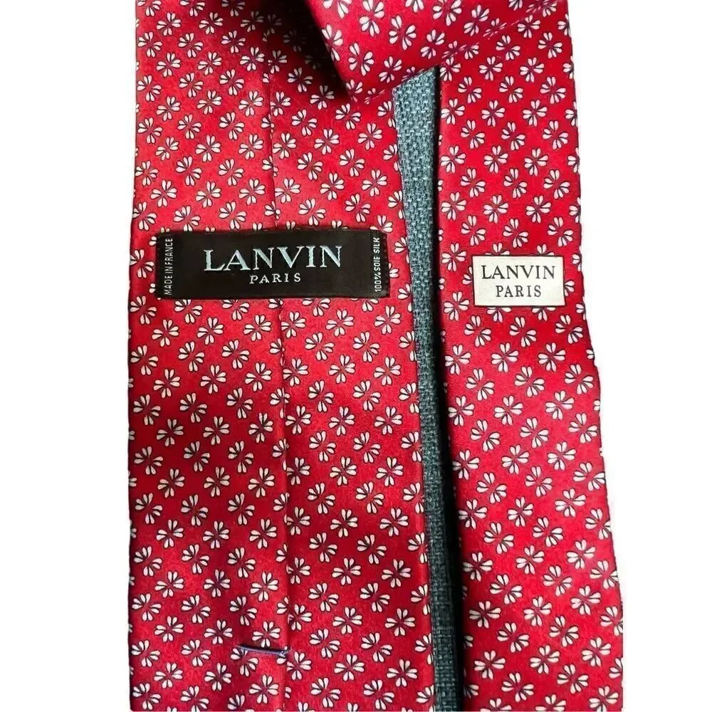 Lanvin Paris red silk floral Tie